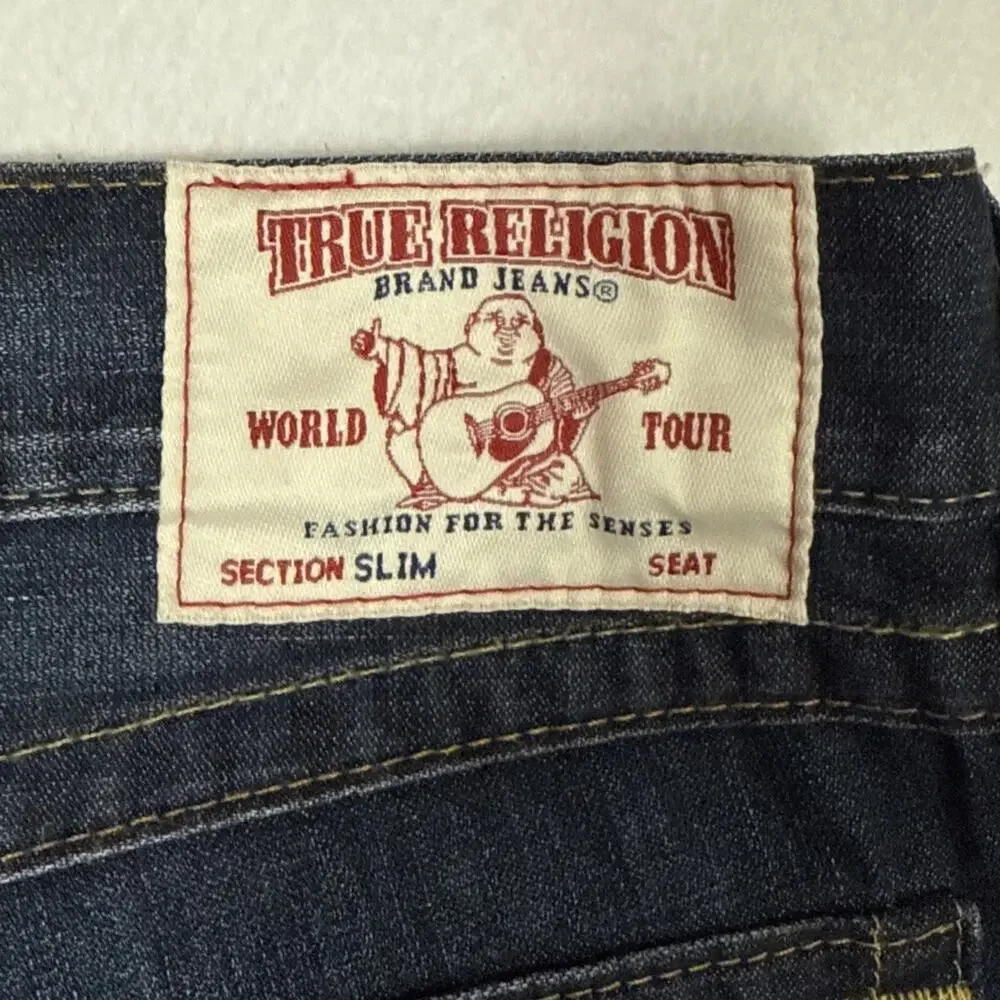 True Religion Mens Jeans Size 38 Blue Slim Straight Flap Pocket Denim Vintage
